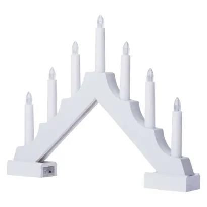 LED candlestick, wooden, white, 29 cm, 2x AA, indoor, warm white, timer, EMOS DCAW12 8592920098431