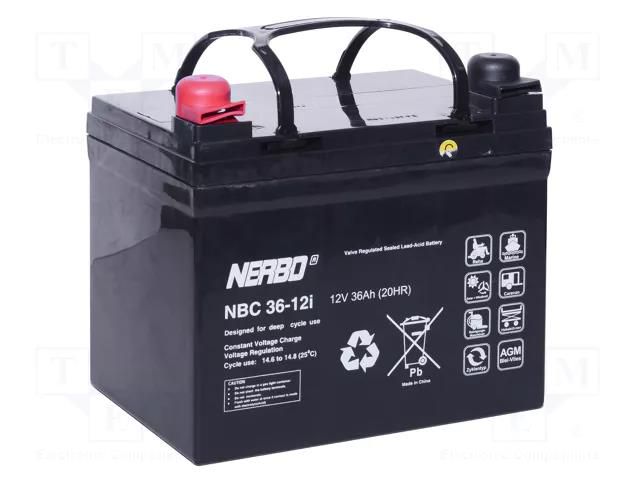 Re-battery: acid-lead; 12V; 36Ah; AGM; maintenance-free; 10.2kg NERBO ACCU-NBC36-12I