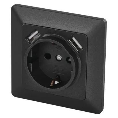 Socket with USB 2,1A max., SCHUKO, anthracite , EMOS A6000.3 8592920097144