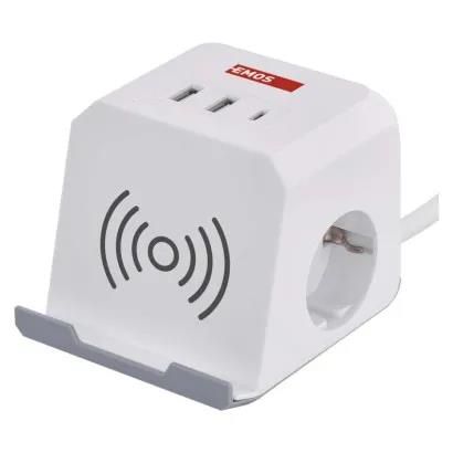 Extension power adaptor cube 2 m / 2 sockets / white / 2×USB-A+1×USB-C+Qi / 1.5 mm2, EMOS P0222CQ 8592920132821