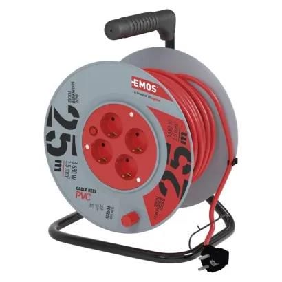 PVC Extension Cord Reel– 4 sockets, 25m, 1,5mm2 SCHUKO, EMOS P09225 8595025321220