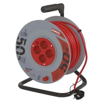 PVC Extension Cord Reel– 4 sockets, 50m, 1,5mm2 SCHUKO, EMOS P09250 8595025321237