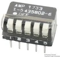 DIP SWITCH, 5POS, SPST, PIANO KEY, TH RIGHT ANGLE DIP SW 5 P SEALED