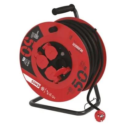 Rubber Extension Cord Reel – 4 sockets, 50m, 1.5mm2, EMOS P084501 8595025392657