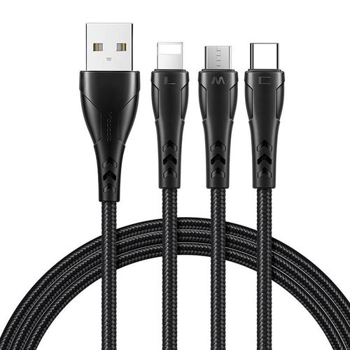 3in1 USB to USB-C / Lightning / Micro USB Cable, Mcdodo CA-6960, 1.2m (Black), Mcdodo CA-6960