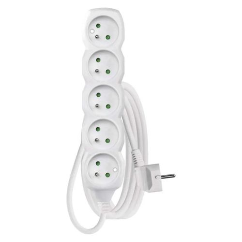 Extension Cord 2 m / 5 sockets / white / PVC / 1 mm2, EMOS P0512 8595025301246