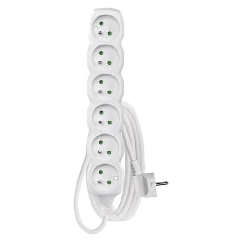 Extension Cord 2 m / 6 sockets / white / PVC / 1 mm2, EMOS P0612 8595025309556