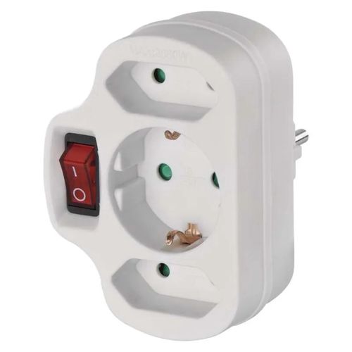 Multiple Socket SCHUKO 2× rectangular + 1× round + switch, EMOS P00282 8595025390882