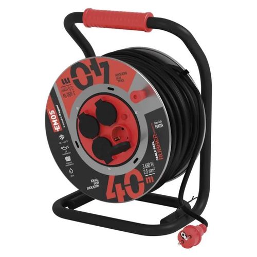 Rubber Extension Cord Metal Reel 40m 4 sockets 2,5mm, EMOS P19224 8592920096376