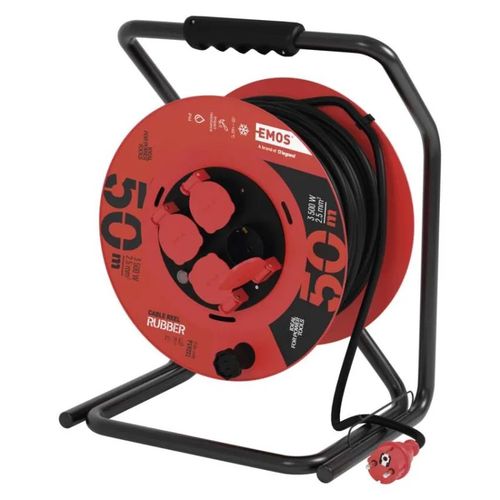 Rubber Extension Cord Reel – 4 sockets, 50m, 2,5mm2 , EMOS P19221 8592920056974