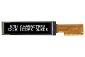 DISPLAY, OLED, TAB, 16X2, WHITE ON BLACK MCOT21605A1V-EWM