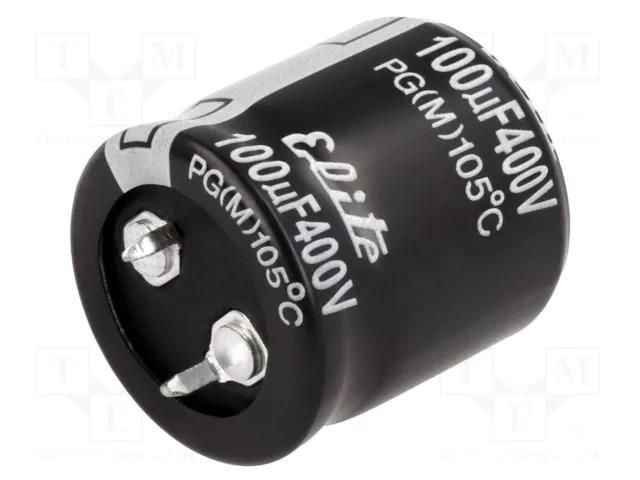 Capacitor: electrolytic; SNAP-IN; 100uF; 400VDC; Ø25x25mm; ±20% Elite PG2G101MND2525