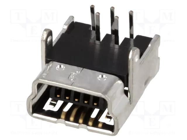 Connector: USB B mini; socket; on PCBs; THT; PIN: 5; angled 90° JST UB-M5BR-DM14-4D