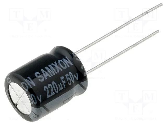 Capacitor: electrolytic; THT; 220uF; 50VDC; Ø10x12.5mm; Pitch: 5mm SAMXON KM220/50