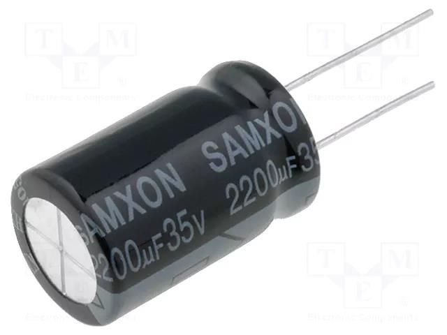 Capacitor: electrolytic; THT; 2200uF; 35VDC; Ø16x25mm; Pitch: 7.5mm SAMXON KM2200/35