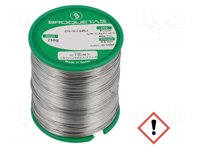 Tin; lead free; Sn96,5Ag3Cu0,5; 0.5mm; 0.25kg; reel; 217÷220°C BROQUETAS ECO4-05/025H