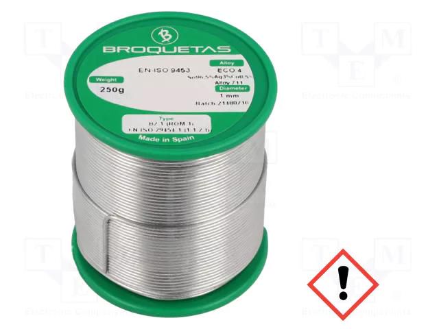 Tin; lead free; Sn96,5Ag3Cu0,5; 1mm; 0.25kg; reel; 217÷220°C BROQUETAS ECO4-10/025H