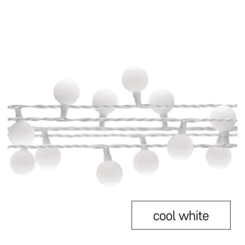 LED cherry light chain – 2.5 cm balls, 4 m, outdoor and indoor, cool white, timer, EMOS D5AC01 8592920096093