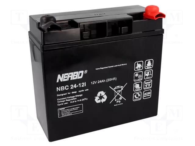 Re-battery: acid-lead; 12V; 24Ah; AGM; maintenance-free; 7kg NERBO ACCU-NBC24-12I