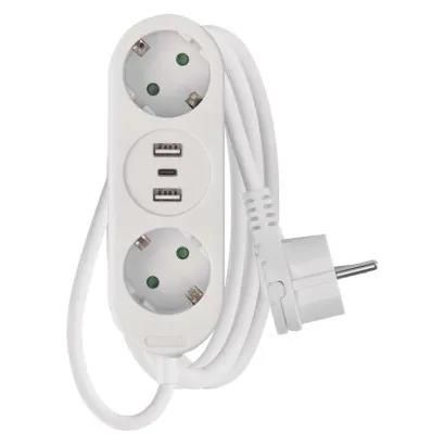 Extension Cord 1,4 m / 2 sockets+2×USB-A+1×USB-C / white / PVC / 1,5 mm2, EMOS P02214E 8592920141175