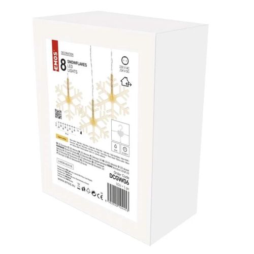 LED Christmas curtain – snowflakes, 84 cm, indoor, warm white, EMOS DCGW06 8592920104453