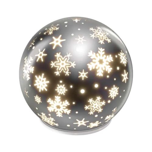 LED Christmas glass bauble – snowflakes,12 cm, 3x AA, indoor, warm white, timer, EMOS DCLW28 8592920122068