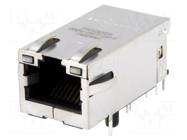 Connector: RJ45; socket; PIN: 8; shielded,PoE+,with LED; THT BEL FUSE 0826-1X1T-GH-F