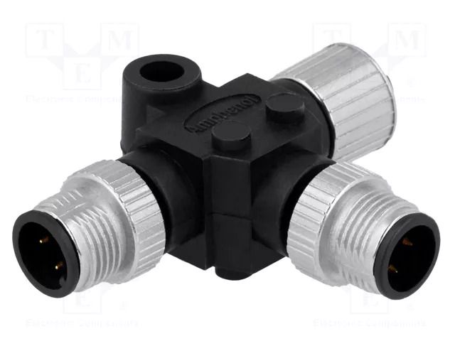 T adapter; M12 female socket,M12 male x2; PIN: 4; IP68; T AMPHENOL LTW SS040404-MFM-TS001