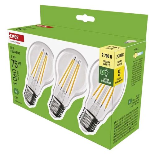 LED Bulb Filament A60 A CLASS/ E27 / 5 W (75 W) / 1 060 lm / warm white, EMOS ZF5157.3 8592920120712