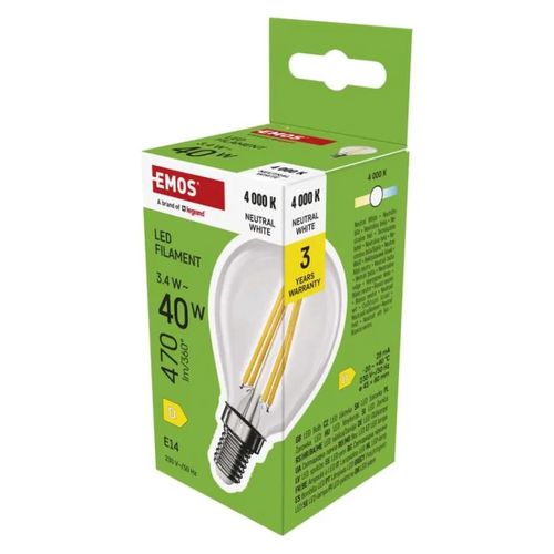 LED Bulb Filament Mini Globe / E14 / 3.4 W (40 W) / 470 lm / Neutral White, EMOS ZF1D23 8592920130315