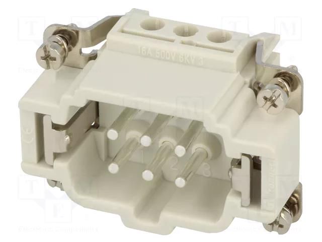 Connector: HDC; contact insert; male; GWconnect; PIN: 6; 16A; 500V MOLEX MX-93601-0215