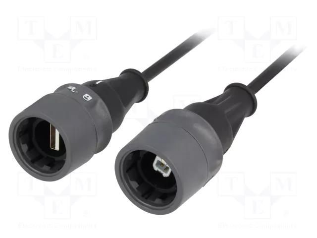 Cable; USB 2.0; USB A socket,USB B socket; 5m; IP66,IP68,IP69K BULGIN PXP6041/AB/5M00