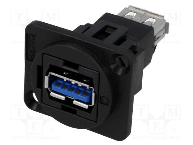 Coupler; USB A socket,both sides; FT; USB 3.0; plastic; 19x24mm CLIFF CP30205N