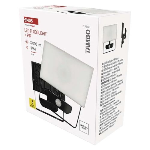 LED Floodlight TAMBO with motion sensor, 30 W, 3000 lm, black, EMOS ZS2932 8592920139837