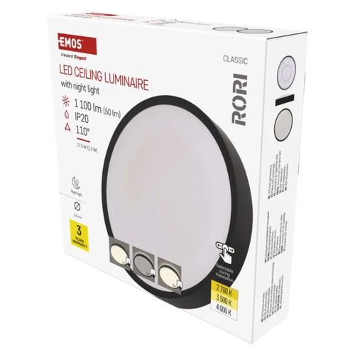 LED surface luminaire RORI round, black, 17W, with change CCT, EMOS ZM4401 8592920133170