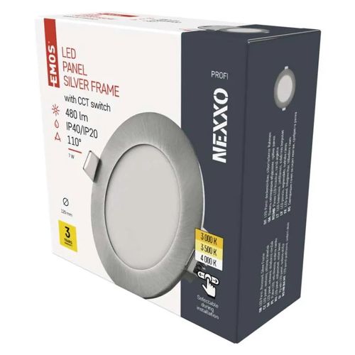 LED recessed luminaire NEXXO, round, silver, 7W, with change CCT, EMOS ZD1223 8592920108543