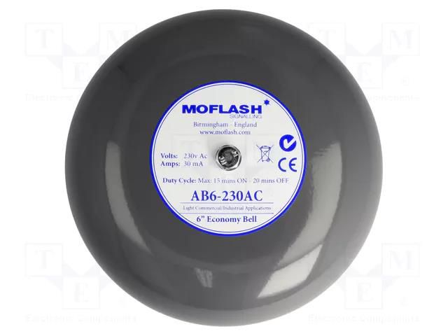 Signaller: sound; bell; 230VAC; 100dB; AB6; IP44; grey; Ø150x64mm MOFLASH SIGNALLING AB6-230AC