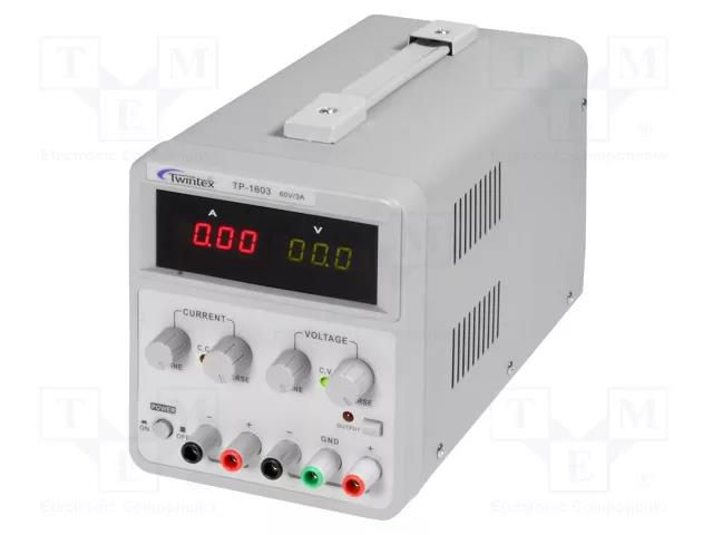 Power supply: laboratory; linear,multi-channel; 0÷60VDC; 0÷3A TWINTEX TP-1603