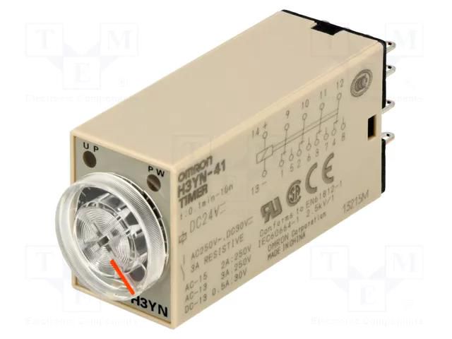 Timer; 0,1min÷10h; 4PDT; 250VAC/3A; 24VDC; H3YN; socket; -10÷50°C OMRON H3YN-41-24DC