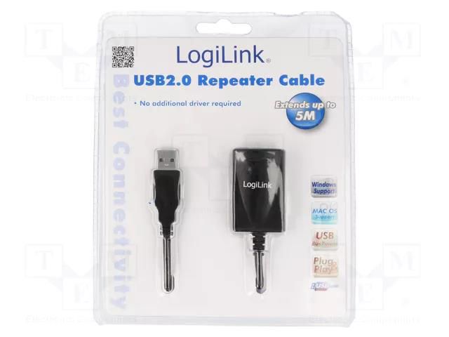 Repeater USB; USB 2.0; USB A socket,USB A plug; 5m; black LOGILINK UA0001A