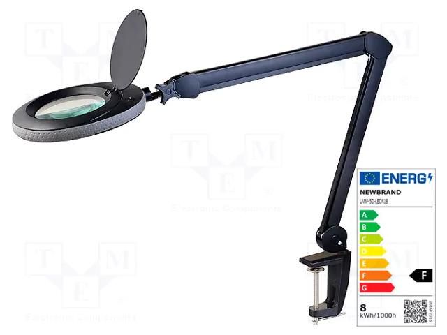 Desk magnifier; with backlight; 5dpt(x2.25); Ø120mm; Ø4.72"; 8W NEWBRAND LAMP-5D-LEDN1B