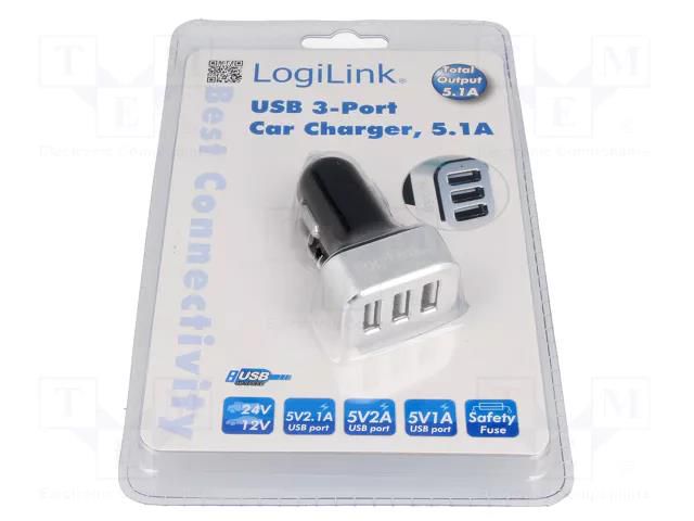 USB power supply; USB A socket x3; Sup.volt: 12÷24VDC LOGILINK PA0082