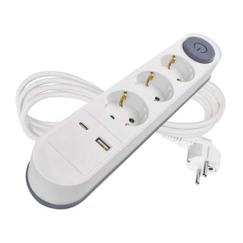 Extension Cord 2 m / 3 sockets / switch / white / 1× USB-A + 1× USB-C / 1.5 mm2, EMOS P1322PD 8592920132760