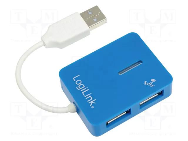 Hub USB; USB A socket x4,USB A plug; USB 2.0; PnP; blue; 480Mbps LOGILINK UA0136