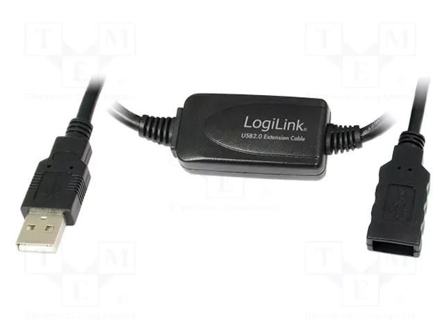 Repeater USB; USB 2.0; USB A socket,USB A plug; 15m; black LOGILINK UA0145