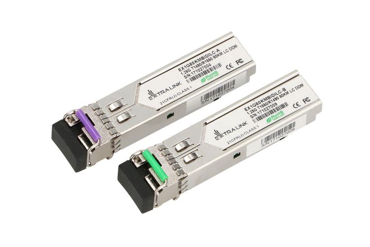 Extralink SFP 1.25G | SFP WDM Module | 1,25Gbps, 1490/1550nm, single mode, 80km, LC, DOM, pair, EXTRALINK EX.8741 5902560368741