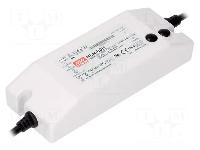 Power supply: switching; LED; 62.4W; 48VDC; 0.78÷1.3A; 90÷305VAC MEAN WELL HLN-60H-48A