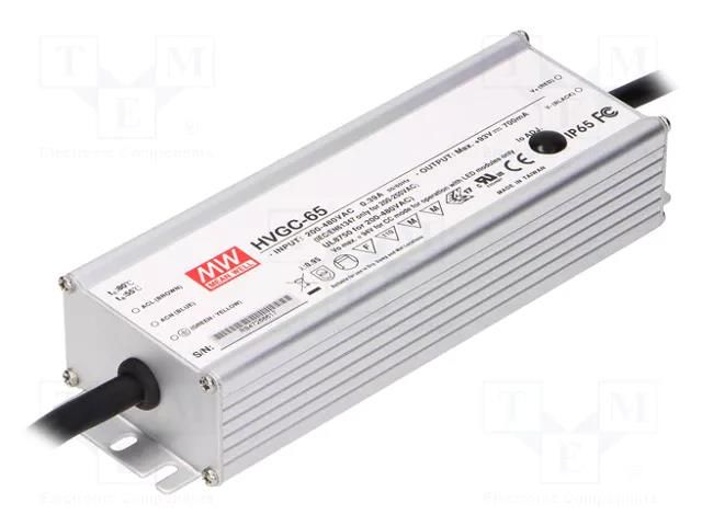 Power supply: switching; LED; 65.1W; 6÷62VDC; 630÷1050mA; IP65 MEAN WELL HVGC-65-1050A