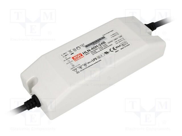 Power supply: switching; LED; 40.1W; 24VDC; 1.67A; 90÷305VAC; IP64 MEAN WELL HLN-40H-24B