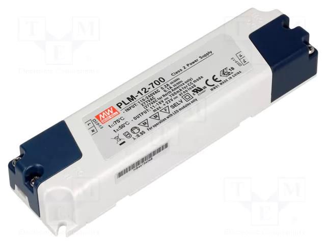 Power supply: switching; LED; 12.6W; 11÷18VDC; 700mA; 110÷295VAC MEAN WELL PLM-12-700
